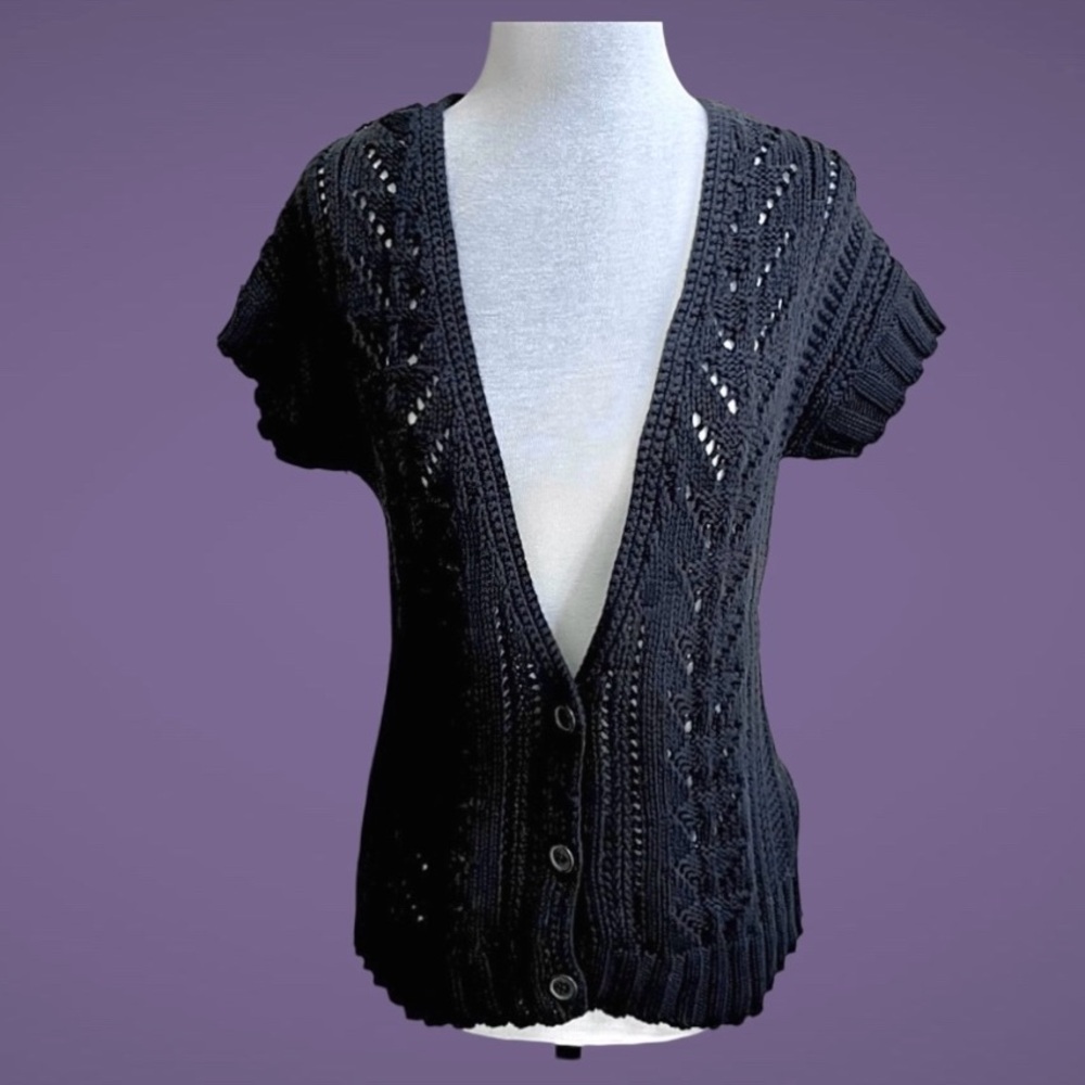 NWOT~American Eagle~Cropped Knit Sweater Vest~Size L~Black~Cotton
